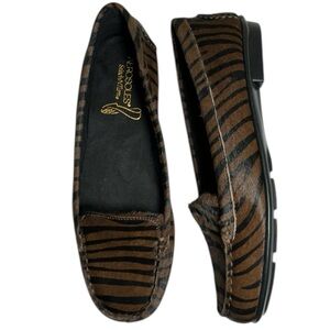 Aerosoles Nu Day Zebra Brown and Black Cow Hair Leather Loafers Size 11 M NWT